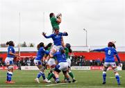10 April 2022; Hannah O’Connor of Ireland wins a lineout during the Tik Tok Women's Six Nations Rugby Championship match between Ireland and Italy at Musgrave Park in Cork. Photo by Eóin Noonan/Sportsfile