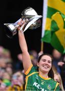 10 April 2022; Meath captain Shauna Ennis lifts the cup after her side's victory in the Lidl Ladies Football National League Division 1 Final between Donegal and Meath at Croke Park in Dublin. Photo by Piaras Ó Mídheach/Sportsfile