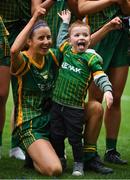 10 April 2022; Niamh O'Sullivan of Meath celebrates with her nephew Devin Eccles after the Lidl Ladies Football National League Division 1 Final between Donegal and Meath at Croke Park in Dublin. Photo by Brendan Moran/Sportsfile