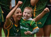 10 April 2022; Niamh O'Sullivan of Meath celebrates with her nephew Devin Eccles after the Lidl Ladies Football National League Division 1 Final between Donegal and Meath at Croke Park in Dublin. Photo by Brendan Moran/Sportsfile