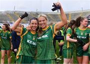 10 April 2022; Meath players Niamh O'Sullivan, left, and Orlagh Lally celebrate after their side's victory in the Lidl Ladies Football National League Division 1 Final between Donegal and Meath at Croke Park in Dublin. Photo by Piaras Ó Mídheach/Sportsfile