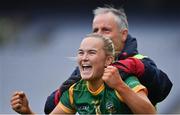 10 April 2022; Vikki Wall of Meath celebrates with manager Eamonn Murray after the Lidl Ladies Football National League Division 1 Final between Donegal and Meath at Croke Park in Dublin. Photo by Brendan Moran/Sportsfile