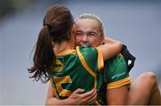 10 April 2022; Vikki Wall of Meath celebrates with teammate Niamh O'Sullivan after the Lidl Ladies Football National League Division 1 Final between Donegal and Meath at Croke Park in Dublin. Photo by Brendan Moran/Sportsfile