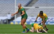 10 April 2022; Vikki Wall of Meath reacts after havign a free awarded against her during the Lidl Ladies Football National League Division 1 Final between Donegal and Meath at Croke Park in Dublin. Photo by Brendan Moran/Sportsfile