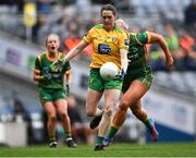 10 April 2022; Katy Herron of Donegal in action against Vikki Wall of Meath during the Lidl Ladies Football National League Division 1 Final between Donegal and Meath at Croke Park in Dublin. Photo by Piaras Ó Mídheach/Sportsfile