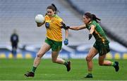 10 April 2022; Katy Herron of Donegal in action against Niamh O'Sullivan of Meath during the Lidl Ladies Football National League Division 1 Final between Donegal and Meath at Croke Park in Dublin. Photo by Brendan Moran/Sportsfile