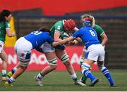 10 April 2022; Aoife Wafer of Ireland is tackled by Alessandra Frangipani, left, and Beatrice Veronese of Italy during the Tik Tok Women's Six Nations Rugby Championship match between Ireland and Italy at Musgrave Park in Cork. Photo by Eóin Noonan/Sportsfile