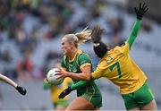 10 April 2022; Vikki Wall of Meath in action against Amy Boyle Carr of Donegal during the Lidl Ladies Football National League Division 1 Final between Donegal and Meath at Croke Park in Dublin. Photo by Piaras Ó Mídheach/Sportsfile