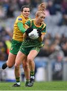 10 April 2022; Aoibheann Leahy of Meath in action against Niamh O'Sullivan of Meath during the Lidl Ladies Football National League Division 1 Final between Donegal and Meath at Croke Park in Dublin. Photo by Piaras Ó Mídheach/Sportsfile
