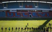 10 April 2022; Players warm up during a Republic of Ireland women training session at the Gamla Ullevi Stadium in Gothenburg, Sweden. Photo by Stephen McCarthy/Sportsfile