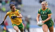 10 April 2022; Vikki Wall of Meath in action against Tanya Kennedy of Donegal during the Lidl Ladies Football National League Division 1 Final between Donegal and Meath at Croke Park in Dublin. Photo by Piaras Ó Mídheach/Sportsfile