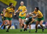 10 April 2022; Megan Thynne of Meath is tackled by Shelly Twohig of Donegal during the Lidl Ladies Football National League Division 1 Final between Donegal and Meath at Croke Park in Dublin. Photo by Piaras Ó Mídheach/Sportsfile