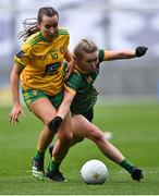 10 April 2022; Stacey Grimes of Meath in action against Blathnaid McLaughlin of Donegal during the Lidl Ladies Football National League Division 1 Final between Donegal and Meath at Croke Park in Dublin. Photo by Piaras Ó Mídheach/Sportsfile