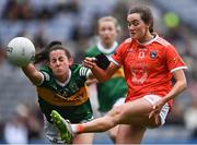 10 April 2022; Aimee Mackin of Armagh shoots under pressure from Julie O'Sullivan of Kerry during the Lidl Ladies Football National League Division 2 Final between Armagh and Kerry at Croke Park in Dublin. Photo by Piaras Ó Mídheach/Sportsfile
