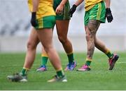 10 April 2022; A general view of the tattooed leg of Tanya Kennedy of Donegal during the Lidl Ladies Football National League Division 1 Final between Donegal and Meath at Croke Park in Dublin. Photo by Piaras Ó Mídheach/Sportsfile