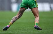 10 April 2022; A general view of the tattooed leg of Tanya Kennedy of Donegal during the Lidl Ladies Football National League Division 1 Final between Donegal and Meath at Croke Park in Dublin. Photo by Piaras Ó Mídheach/Sportsfile