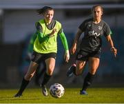 10 April 2022; Abbie Larkin, left, and Ellen Molloy during a Republic of Ireland women training session at the Gamla Ullevi Stadium in Gothenburg, Sweden. Photo by Stephen McCarthy/Sportsfile