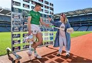 11 April 2022; Bord Gáis Energy ambassador Gearóid Hegarty pictured at the launch of Bord Gáis Energy’s The Gift of the GAAB at Croke Park, where he is interviewed on the pitch by a fan Sharon Mannion aiming to become Ireland’s next top pundit. The Gift of the GAAB is a first-of-its-kind talent show that will search Ireland to find the best amateur pundits and give them a platform to showcase their talents. People of all ages and from all parts of the country are encouraged to take part. If you would like to find out more or you know someone who is hurling mad and has The Gift of the GAAB, contact bge@giftofthegaab.ie. 2022 marks the sixth year of Bord Gáis Energy’s sponsorship of the GAA Hurling All-Ireland Senior Championship. Photo by Brendan Moran/Sportsfile