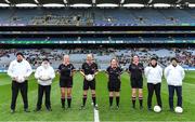 10 April 2022; Referee Jonathan Murphy with his match officials before the Lidl Ladies Football National League Division 2 Final between Armagh and Kerry at Croke Park in Dublin. Photo by Brendan Moran/Sportsfile