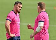 11 April 2022; Rónan Kelleher, left, and Tadhg Furlong during Leinster rugby squad training at Energia Park in Dublin. Photo by Brendan Moran/Sportsfile