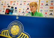 11 April 2022; Manager Vera Pauw speaking during a Republic of Ireland Women press conference at Gamla Ullevi in Gothenburg, Sweden. Photo by Stephen McCarthy/Sportsfile