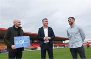 11 April 2022; Republic of Ireland manager Stephen Kenny, centre, with LOITV pundits Alan Keane, left, and Gavin Peers during a LOITV media event at The Showgrounds in Sligo. Photo by Ramsey Cardy/Sportsfile