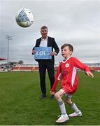 11 April 2022; Republic of Ireland manager Stephen Kenny, with Luke Foley, age 7, during a LOITV media event at The Showgrounds in Sligo. Photo by Ramsey Cardy/Sportsfile