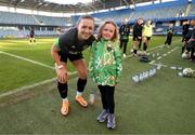 11 April 2022; Republic of Ireland captain Katie McCabe poses with supporter Annie Mulholland, from Newbridge, Kildare, who celebrated her 7th birthday on Sunday and was invited by the FAI to visit the Republic of Ireland team's training session at Gamla Ullevi in Gothenburg, Sweden. Photo by Stephen McCarthy/Sportsfile