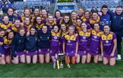 9 April 2022; Wexford players celebrate with the cup after their victory in the Littlewoods Ireland Camogie League Division 2 Final match between Antrim and Wexford at Croke Park in Dublin. Photo by Piaras Ó Mídheach/Sportsfile