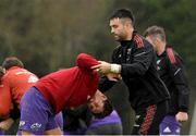 12 April 2022; Joey Carbery, left, and Conor Murray during Munster rugby squad training at University of Limerick in Limerick. Photo by Matt Browne/Sportsfile