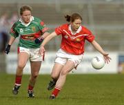 25 April 2004; Rena Buckley, Cork, in action against Emma Mullin, Mayo. Ladies Football League Final, Mayo v Cork, Pearse Stadium, Galway. Picture credit; Brian Lawless / SPORTSFILE *EDI*