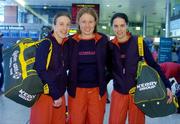 28 April 2004; Kerry footballers Geraldine O'Shea, left, and Andrea O'Donoghue, centre, members of the O'Neills/TG4 Ladies All-Stars team, with Kerry team-mate, Jackie Murnan, a member of the Rest of Ireland selection, pictured at Dublin Airport prior to their departure for the first ever All-Star Tour. The O'Neills TG4 Ladies All-Stars team will play the Rest of Ireland selection at Gaelic Park, New York, on Sunday next. Dublin Airport, Dublin. Picture credit; Brian Lawless / SPORTSFILE *EDI*
