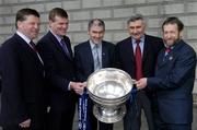 5 May 2004; The Bank of Ireland today celebrated the launch of the 2004 Bank of Ireland Football Championship. At the launch are, from left to right, John O'Mahony, Galway manager, Liam Kearns, Limerick manager, Mickey Harte, Tyrone manager, Mick O'Dwyer, Laois manager, and Sean Kelly, President of the GAA, with the Sam Maguire cup. The launch signifies the start of a new four-year sponsorship deal from Bank of Ireland, with 2004 marking the 11th year that Bank of Ireland has supported the Football Championship. House of Lords, College Green, Dublin. Picture credit; Ray McManus / SPORTSFILE *EDI*