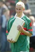 2 May 2004; Conor Mortimer, Mayo, with his man of the match trophy. Bank of Ireland Connacht Senior Football Championship, New York v Mayo, Gaelic Park, Bronx, New York, USA. Picture credit; Ray McManus / SPORTSFILE *EDI*