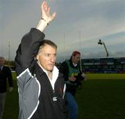 7 May 2004; Alan Solomons, Ulster coach, waves to the crowd before his last home game as coach. Celtic League 2003-2004, Division 1, Ulster v Leinster Lions, Ravenhill, Belfast. Picture credit; Matt Browne / SPORTSFILE *EDI*