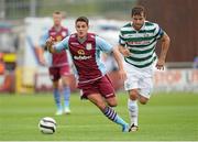 4 August 2013; Antonia Luna, Aston Villa, in action against James Chambers, Shamrock Rovers. Friendly, Shamrock Rovers v Aston Villa, Tallaght Stadium, Tallaght, Co. Dublin. Picture credit: Matt Browne / SPORTSFILE