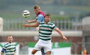 4 August 2013; Nathan Baker, Aston Villa, in action against James Chambers, Shamrock Rovers. Friendly, Shamrock Rovers v Aston Villa, Tallaght Stadium, Tallaght, Co. Dublin. Picture credit: Matt Browne / SPORTSFILE