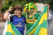 4 August 2013; Brother and sister Donal O'Sullivan, aged 8, and Emer O'Sullivan, aged 10, from Ardfert, Co. Kerry, but with a Cavan mother, on their way to the game. GAA Football All-Ireland Senior Championship, Quarter-Final, Kerry v Cavan, Croke Park, Dublin. Picture credit: Dáire Brennan / SPORTSFILE