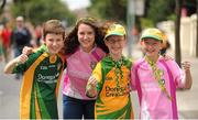 4 August 2013; Donegal supporters, from left, Dylan Curran, aged 12, Leah Curran, aged 15, Cillian Bray, aged 10, and Rois’n Bray, aged 12, from Teelan, Co. Donegal, ahead of the game. GAA Football All-Ireland Senior Championship, Quarter-Final, Mayo v Donegal, Croke Park, Dublin. Picture credit: Dáire Brennan / SPORTSFILE