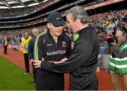 4 August 2013; Mayo manager James Horan, left, and Donegal manager Jim McGuinness following the game. GAA Football All-Ireland Senior Championship, Quarter-Final, Mayo v Donegal, Croke Park, Dublin. Picture credit: Stephen McCarthy / SPORTSFILE