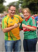 4 August 2013; Husband and wife John Larkin, from Ballyshannon, Co. Donegal, and Bernie Larkin, from Swinford, Co. Mayo, ahead of the game. GAA Football All-Ireland Senior Championship, Quarter-Final, Mayo v Donegal, Croke Park, Dublin. Picture credit: Dáire Brennan / SPORTSFILE