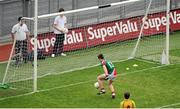 4 August 2013; Cillian O'Connor, Mayo, scores his side's third goal. GAA Football All-Ireland Senior Championship, Quarter-Final, Mayo v Donegal, Croke Park, Dublin. Picture credit: Dáire Brennan / SPORTSFILE
