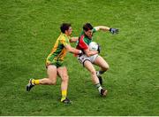 4 August 2013; Enda Varley, Mayo, in action against Paddy McGrath, Donegal. GAA Football All-Ireland Senior Championship, Quarter-Final, Mayo v Donegal, Croke Park, Dublin. Picture credit: Dáire Brennan / SPORTSFILE
