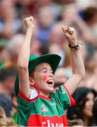 4 August 2013; Micheal Durkan, 10 years, from Charlestown, Co. Mayo, celebrates after Mayo scored their third goal. GAA Football All-Ireland Senior Championship, Quarter-Final, Mayo v Donegal, Croke Park, Dublin. Photo by Sportsfile