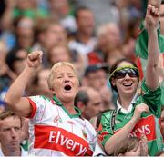 4 August 2013; Mayo supporters celebrate a score. GAA Football All-Ireland Senior Championship, Quarter-Final, Mayo v Donegal, Croke Park, Dublin. Picture credit: Stephen McCarthy / SPORTSFILE