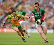 4 August 2013; Cillian O'Connor, Mayo, in action against Paddy McGrath, Donegal. GAA Football All-Ireland Senior Championship, Quarter-Final, Mayo v Donegal, Croke Park, Dublin. Picture credit: Stephen McCarthy / SPORTSFILE