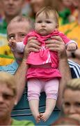 4 August 2013; One year old Mayo supporter Grainne O'Donoghue, from Claremorris, with her dad Niall before the game. GAA Football All-Ireland Senior Championship, Quarter-Final, Mayo v Donegal, Croke Park, Dublin. Picture credit: Ray McManus / SPORTSFILE