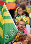4 August 2013; Donegal supporters Joe Crawford, from Lifford, and six year old Mai Anh before the game. GAA Football All-Ireland Senior Championship, Quarter-Final, Mayo v Donegal, Croke Park, Dublin. Picture credit: Ray McManus / SPORTSFILE