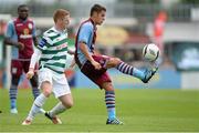 4 August 2013; Ashley Westwood, Aston Villa, in action against Danny Ledwith, Shamrock Rovers. Friendly, Shamrock Rovers v Aston Villa, Tallaght Stadium, Tallaght, Co. Dublin. Picture credit: Matt Browne / SPORTSFILE