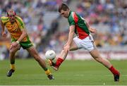4 August 2013; Seamus O'Shea, Mayo, in action against Neil Gallagher, Donegal. GAA Football All-Ireland Senior Championship, Quarter-Final, Mayo v Donegal, Croke Park, Dublin. Picture credit: Stephen McCarthy / SPORTSFILE